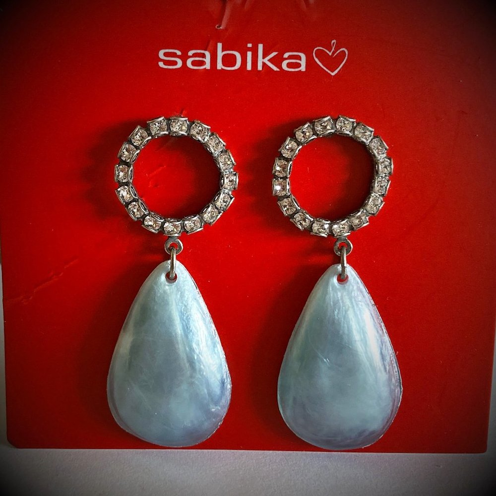Sabika Silver Crystal Earrings with Light Blue-Grey Teardrops